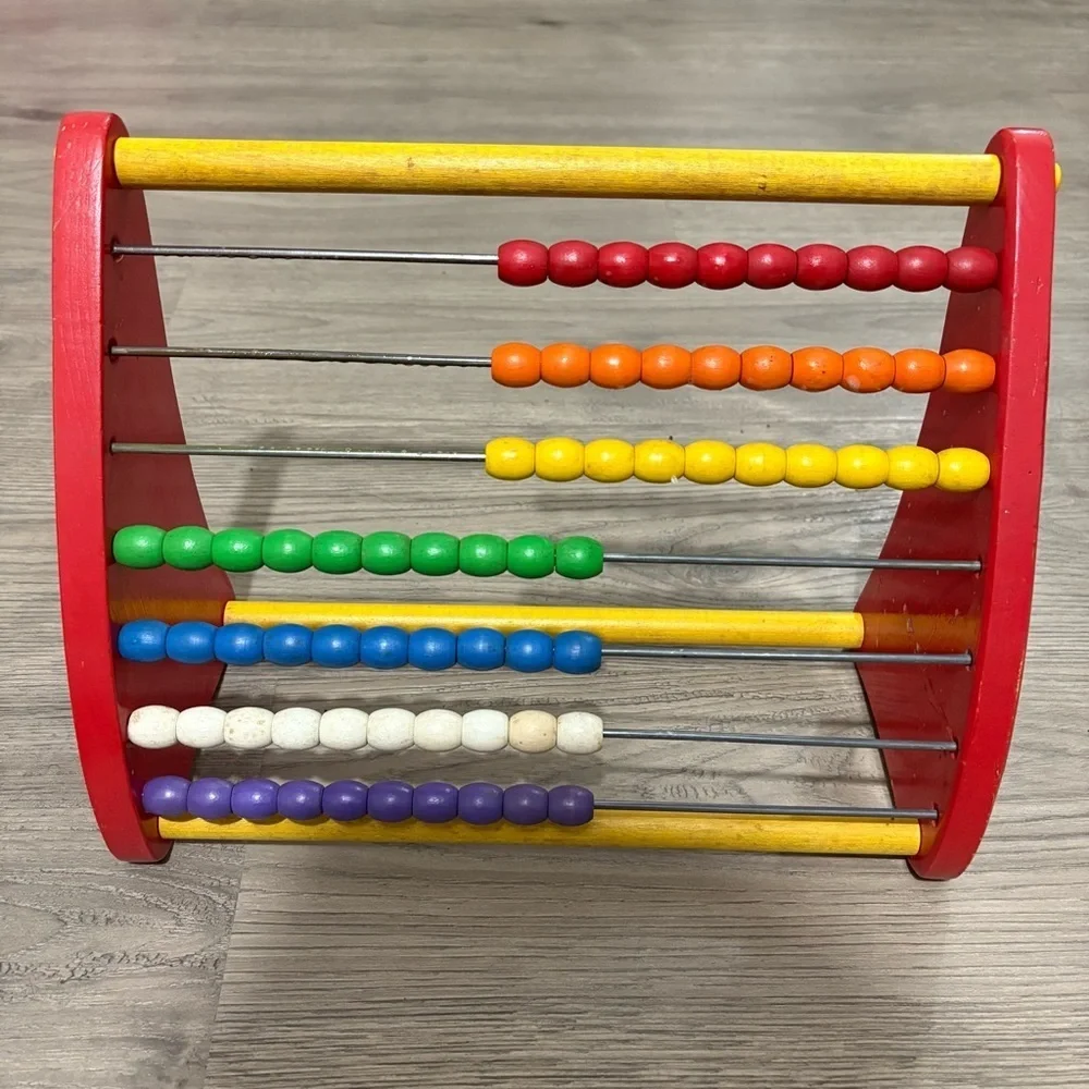 Vintage PLAYSKOOL Abacus Wooden Bead Counting Math Toy Rainbow 60’s-70’s